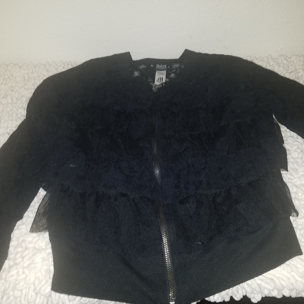 Long sleeve lace sheer zipper top